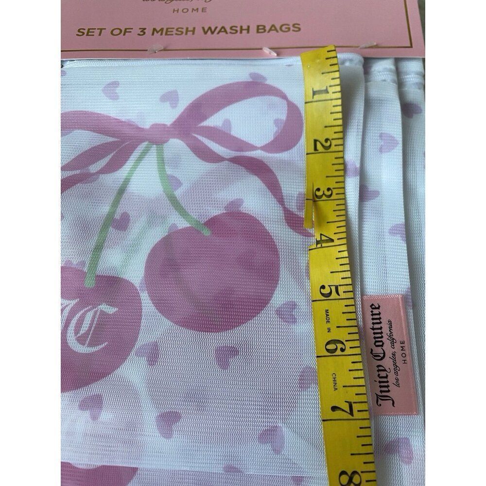 Set Of 3 Juicy Couture Home Pink Mesh Wash Bags Cherries Cherry‎ Bows Hearts NEW - Picture 12 of 15
